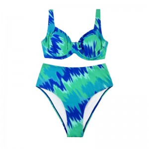 Turquoise printed two-piece swimsuit with wide straps