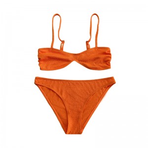 Orange ruffled fabric pull-out halter back buckle split swimsuit