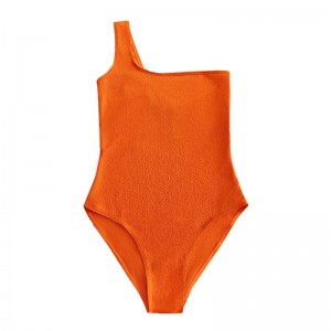 Orange ruffled fabric one-shoulder sexy one-piece swimsuit
