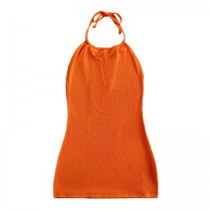 Orange ruffle cloth halter strap dress swimsuit