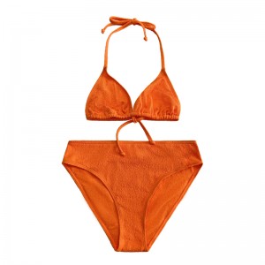Orange ruffle fabric halter, tripod cup, three-piece swimsuit