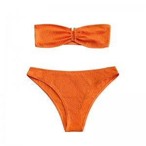 Orange ruffle fabric strapless top up U-split swimsuit